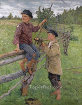 ニコライ・ペトロヴィッチ・ボグダノフ・ベルスキー Painting - カントリーボーイズ ニコライ・ボグダノフ・ベルスキー